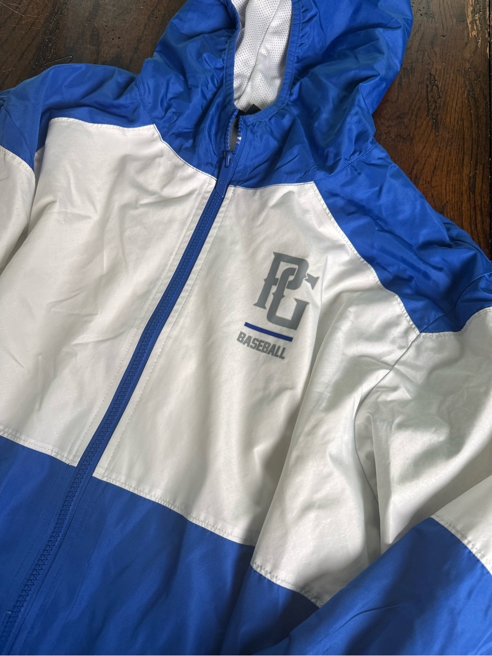 Holloway Perfect Game Blue and White Mens Hooded Baseball Windbreaker XL